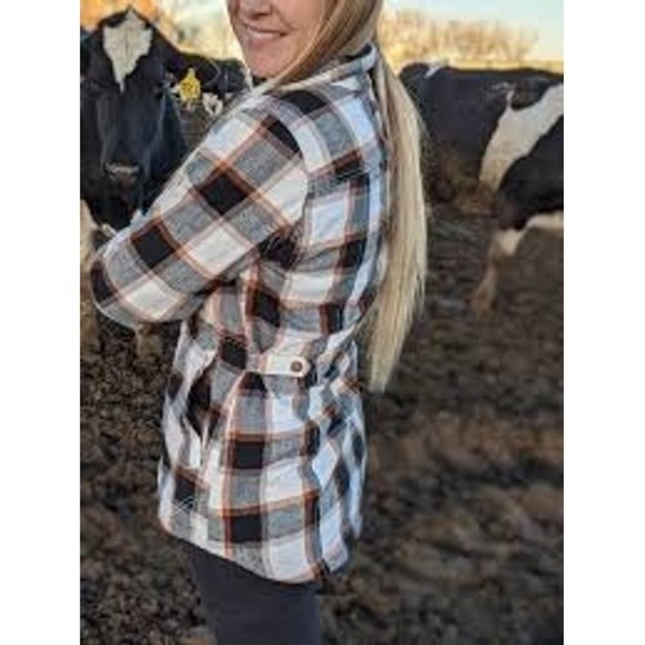 Duluth Trading Co Jackets & Blazers - Duluth Trading Women's Brown Black Plaid Flannel Shacket Fleece Lined Size Med
